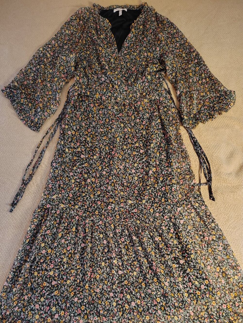 New! Harlow & Rose Maxi Dress Size L Floral Flare 3/4 Sleeves
